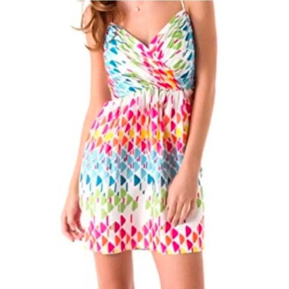 Shoshanna Mia Bright Colorful Lalique Print Silk Party Dress, 2